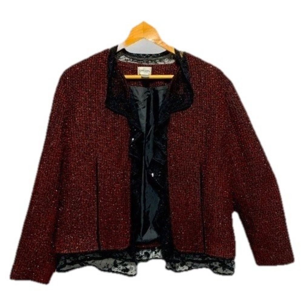 Gothic drama long sleeve beaded lace ruffle neck blazer tweed medium Victorian